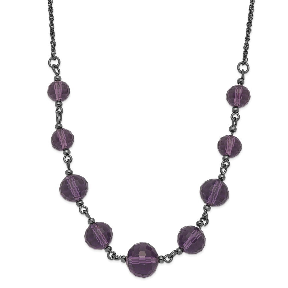 1928 Smokey Purple Glass Faceted Graduated Bead 16" Necklace w 3" ext
